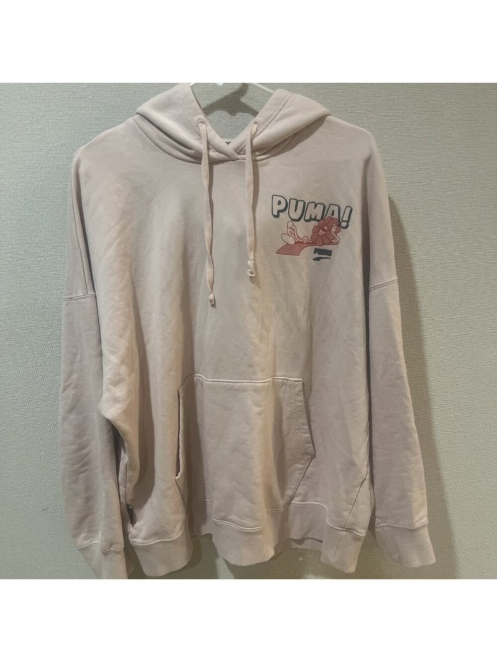 Puma Womens Fleece Long Sleeve Spellout Logo Puma Hoodie Size L Pink